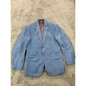 Sam Surin Tailor Made‎ Blue Wool Silk Linen Blazer Bespoke 43L Sport Coat Luxury
